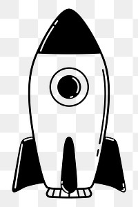 Rocket png doodle sticker, black & white illustration, transparent background