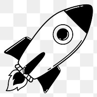 Rocket png doodle sticker, black & white illustration, transparent background