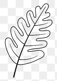 Leaf png doodle sticker, black & white illustration, transparent background