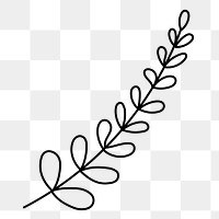 Leaf png doodle sticker, black & white illustration, transparent background