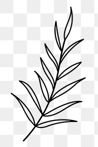 Leaf png doodle sticker, black & white illustration, transparent background