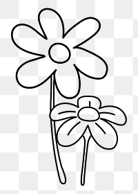 Flower png doodle sticker, black & white illustration, transparent background