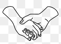 Holding hands png doodle sticker, black & white illustration, transparent background