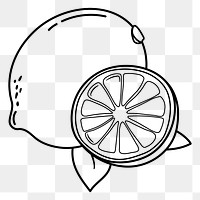 Lemon png doodle sticker, black & white illustration, transparent background