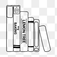Books png doodle sticker, black & white illustration, transparent background