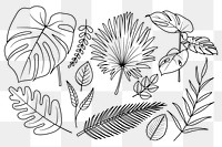 Leaf png doodle sticker, black & white illustration set, transparent background