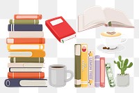 Books png sticker, cute illustration, transparent background set