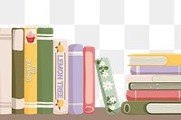 Book stack png border, cute colorful illustration, transparent background