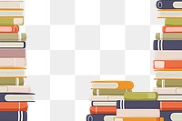 Book stack png border, cute colorful illustration, transparent background