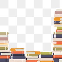 Book stack png border, cute colorful illustration, transparent background