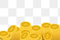 Dollar coins png border, cute cartoon illustration, transparent background