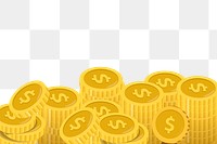 Dollar coins png border, cute cartoon illustration, transparent background