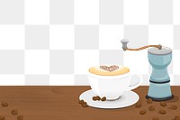 Coffee table png border, cute cartoon illustration, transparent background