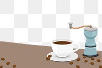 Coffee table png border, cute cartoon illustration, transparent background