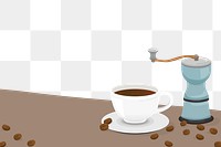 Coffee table png border, cute cartoon illustration, transparent background