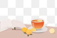 Lemon tea png border, cute cartoon illustration, transparent background