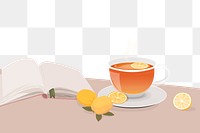 Lemon tea png border, cute cartoon illustration, transparent background