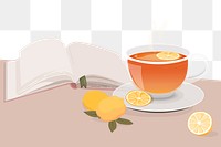 Lemon tea png border, cute cartoon illustration, transparent background