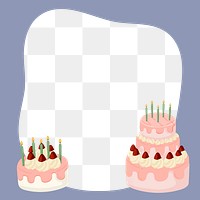 Birthday cake png frame, cute cartoon illustration, transparent background