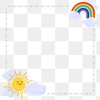 Rainbow & sun png frame, cute cartoon illustration, transparent background
