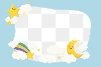 Moon & star png frame, cute cartoon illustration, transparent background