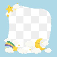 Moon & star png frame, cute cartoon illustration, transparent background