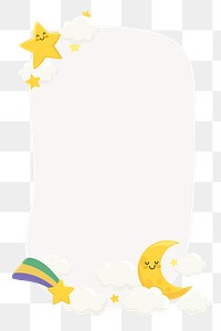 Moon & star png frame, cute cartoon illustration, transparent background