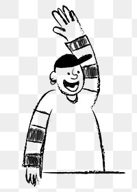 Man waving png hand sticker, doodle, transparent background