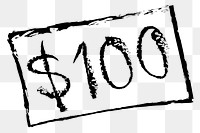 $100 dollar bill png sticker, money doodle, transparent background