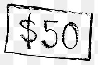 $50 dollar bill png sticker, money doodle, transparent background