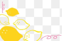 Lemon doodle png border, transparent background