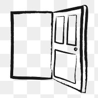 Open door png sticker, home interior doodle, transparent background