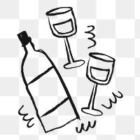 Wine glasses png sticker, alcoholic drinks doodle, transparent background