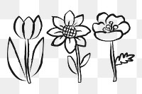 Blooming flowers png sticker, Spring doodle, transparent background