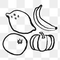 Fruits, vegetables png sticker,  doodle, transparent background