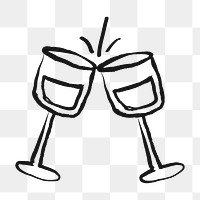 Clinking wine png glasses sticker, alcoholic drinks doodle, transparent background