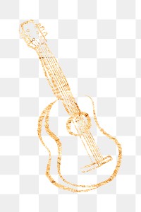 Acoustic guitar png sticker, gold glittery doodle, transparent background