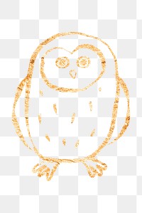 Owl bird png sticker, gold glittery doodle, transparent background