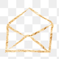 Envelope png sticker, gold glittery doodle, transparent background