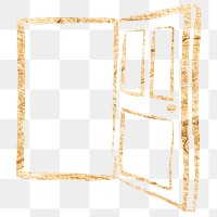 Open door png sticker, gold glittery doodle, transparent background