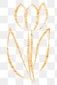 Tulip flower png sticker, gold glittery doodle, transparent background