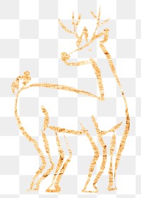 Christmas reindeer png sticker, gold glittery doodle, transparent background