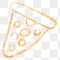 Pizza png sticker, gold glittery doodle, transparent background