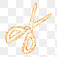 Scissors png sticker, gold glittery doodle, transparent background