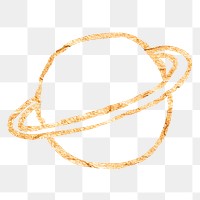 Planet Saturn png sticker, gold glittery doodle, transparent background