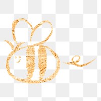 Flying bee png sticker, gold glittery doodle, transparent background