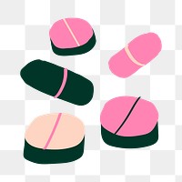 Medicine, pills png sticker, pink doodle, transparent background