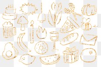 Gold party png sticker, glitter doodle set, transparent background