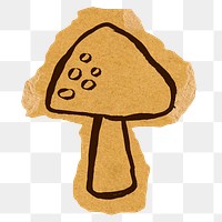 Mushroom png sticker, ripped paper doodle, transparent background