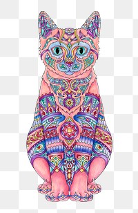 Patterned cat png animal sticker, transparent background